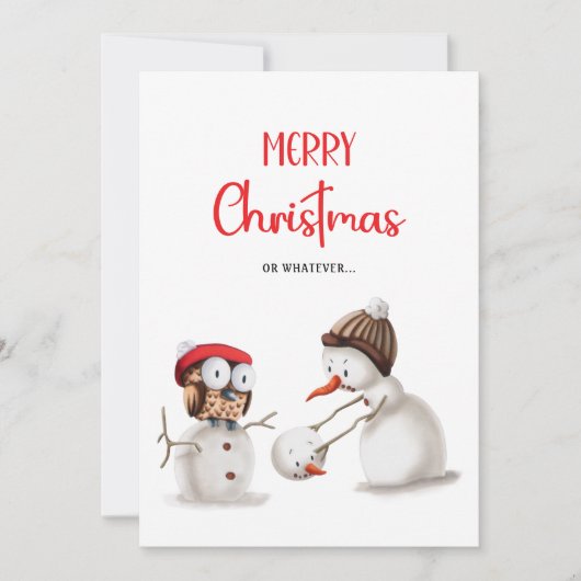 雪だるまおもしろいフクロムメリークリスマス シーズンカード (正面)