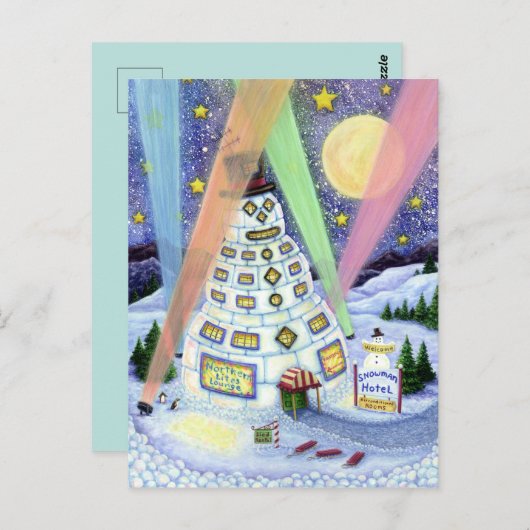雪だるまおもしろいホテル、ノーザンライトアンドペンギン ポストカード (正面/裏面)