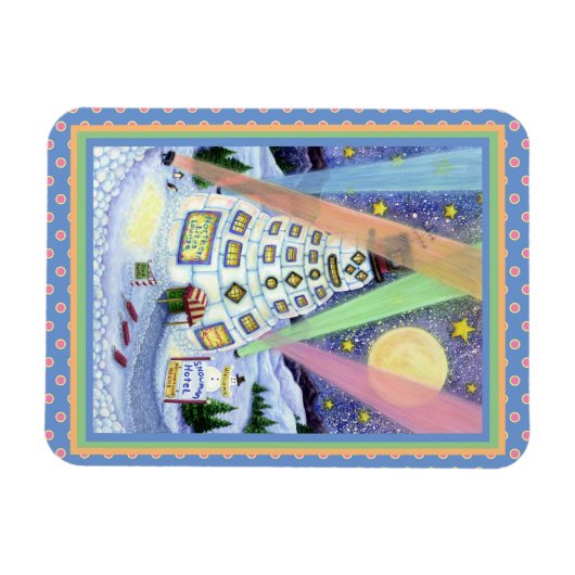 雪だるまおもしろいホテル、ノーザンライトアンドペンギン マグネット (横)