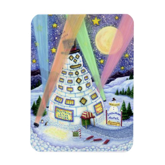 雪だるまおもしろいホテル、ノーザンライトアンドペンギン マグネット (縦)