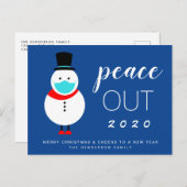 雪だるまおもしろいマスククリスマス·ピースアウト シーズンポストカード (正面/裏面)