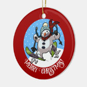 雪だるまおもしろいメリークリスマス!スキー漫画 セラミックオーナメント (左)