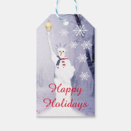 雪だるまおもしろい愛国的なアメリカクリスマス ギフトタグ