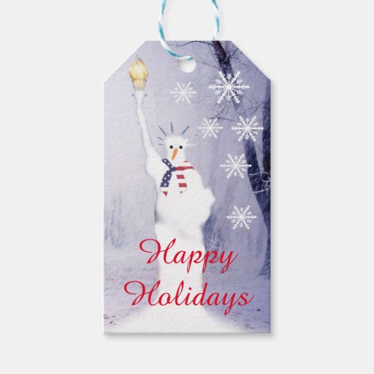 雪だるまおもしろい愛国的なアメリカクリスマス ギフトタグ (正面)