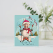 雪だるまおもしろい雪だるまスキーキッズフォトホリデイ シーズンカード (スタンド正面)