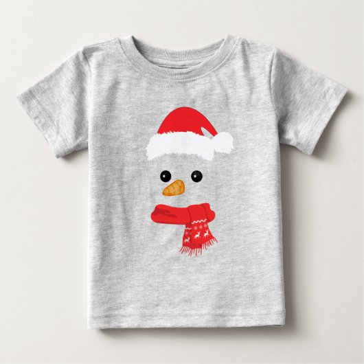 雪だるまおもしろい顔ハッピークリスマスファミリー ベビーTシャツ (正面)