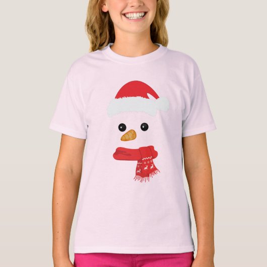 雪だるまおもしろい顔ハッピークリスマスファミリー Tシャツ (正面)
