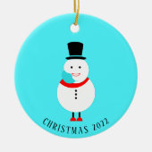 雪だるまおもしろい顔マスクカスタムクリスマス2022 セラミックオーナメント (正面)