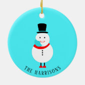 雪だるまおもしろい顔マスクカスタムクリスマス2022 セラミックオーナメント (裏面)