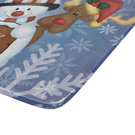 雪だるまおよびトナカイのメリークリスマス カッティングボード (角)