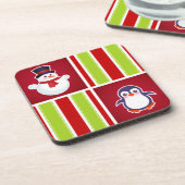 雪だるまおよびペンギンが付いているかわいいクリスマスパターン コースター (左側)
