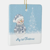 雪だるまおよび木のベビーの第1クリスマス セラミックオーナメント (右)