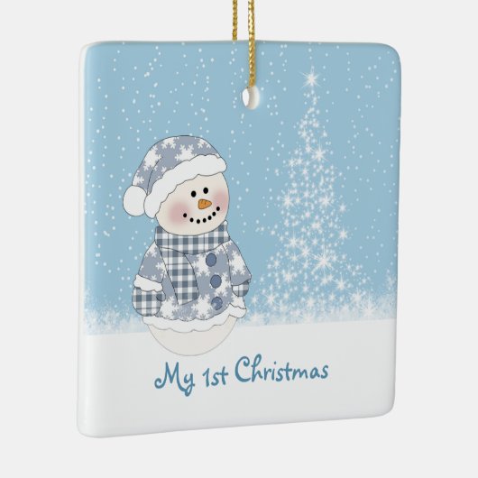 雪だるまおよび木のベビーの第1クリスマス セラミックオーナメント (右)