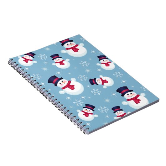 雪だるまおよび雪片が付いている青いクリスマスパターン ノートブック (右側)