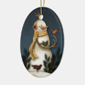 雪だるまおよび鳥のオーナメント セラミックオーナメント (左)