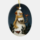 雪だるまおよび鳥のオーナメント セラミックオーナメント (裏面)