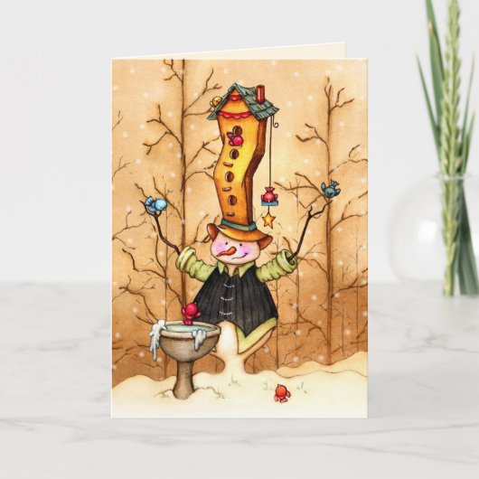 雪だるまおよび鳥の友人-それを個人化して下さい シーズンカード (正面)