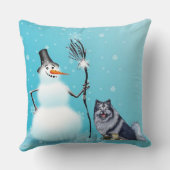 雪だるまおよびkeeshondの枕 クッション (裏面)