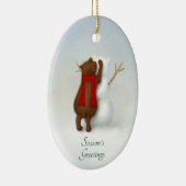 雪だるまお洒落の冬のパーソナライズされた風景 セラミックオーナメント (右)