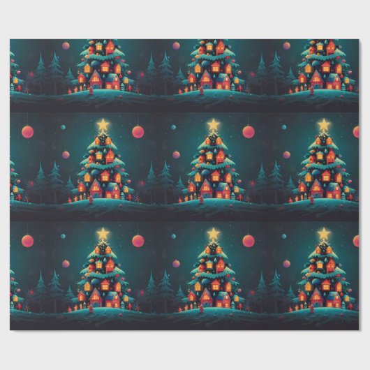 雪だるまお洒落クリスマスアートワーク ラッピングペーパー (フラット)