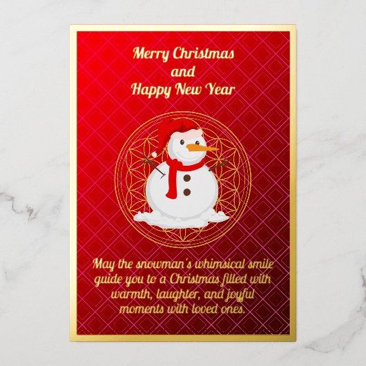 雪だるまお洒落クリスマスフォイルカード 箔シーズンカード (正面)