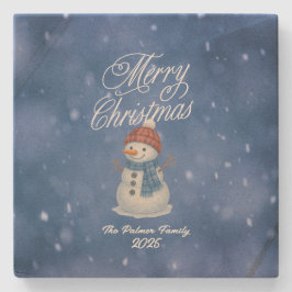 雪だるまお洒落メリークリスマス ストーンコースター
