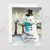 雪だるまお洒落冬のシーンのクリスマス シーズンポストカード (正面/裏面)