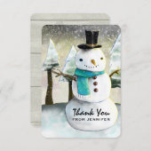 雪だるまお洒落冬のシーンクリスマスありがとう サンキューカード (正面/裏面)