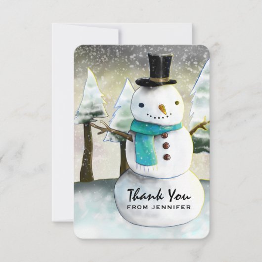 雪だるまお洒落冬のシーンクリスマスありがとう サンキューカード (正面)