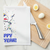 雪だるまから新年祝を迎える キッチンタオル (四つ折り)