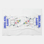 雪だるまから新年祝を迎える キッチンタオル (横)