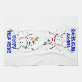 雪だるまから新年祝を迎える キッチンタオル