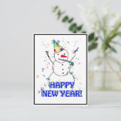 雪だるまから新年祝を迎える シーズンポストカード (スタンド正面)