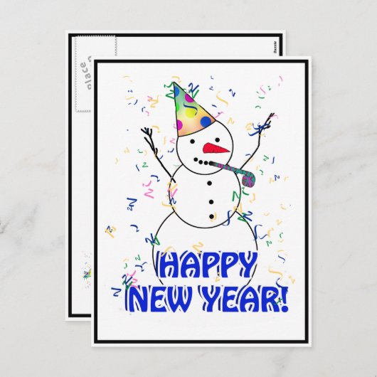 雪だるまから新年祝を迎える シーズンポストカード (正面/裏面)