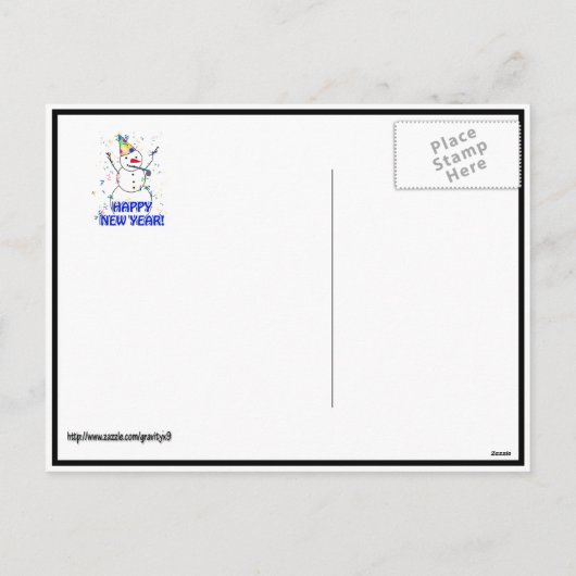 雪だるまから新年祝を迎える シーズンポストカード (裏面)