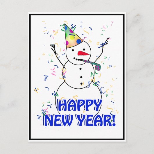 雪だるまから新年祝を迎える シーズンポストカード (正面)