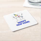 雪だるまから新年祝を迎える スクエアペーパーコースター (アングル)