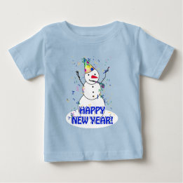 雪だるまから新年祝を迎える ベビーTシャツ