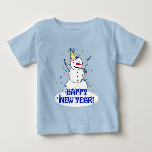 雪だるまから新年祝を迎える ベビーTシャツ (正面)