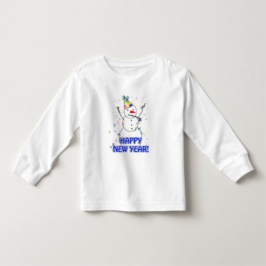 雪だるまから新年祝を迎える ベビーTシャツ (正面)