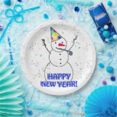 雪だるまから新年祝を迎える ペーパープレート (パーティー)