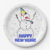 雪だるまから新年祝を迎える ペーパープレート (正面)