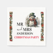 雪だるまかわいいクリスマスウィッシュ紙ナプキン スタンダードカクテルナプキン (正面)