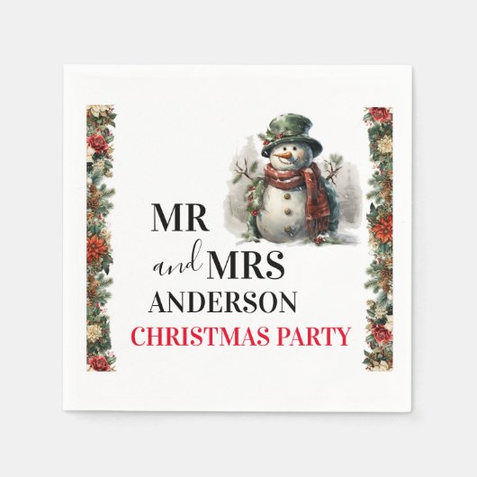 雪だるまかわいいクリスマスウィッシュ紙ナプキン スタンダードカクテルナプキン (正面)