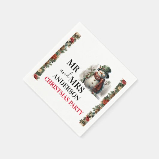 雪だるまかわいいクリスマスウィッシュ紙ナプキン スタンダードカクテルナプキン (角)