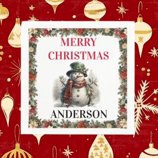 雪だるまかわいいクリスマスウィッシュ紙ナプキン スタンダードカクテルナプキン