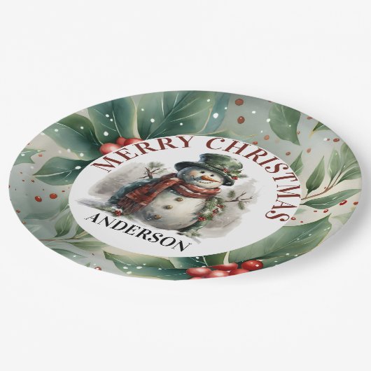 雪だるまかわいいクリスマスウィッシュ紙プレート ペーパープレート (アングル)