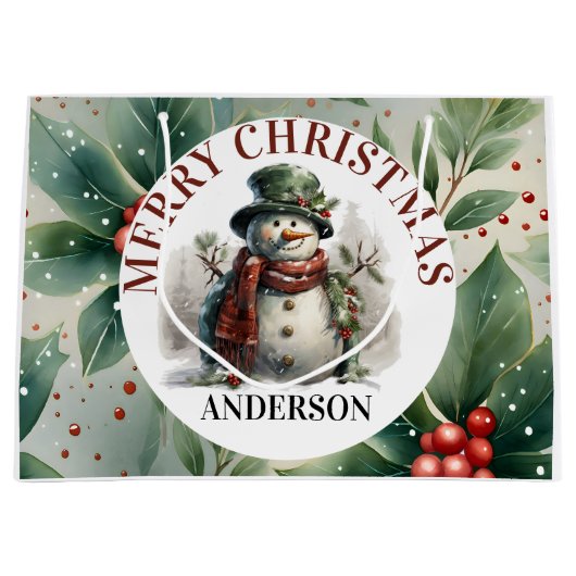 雪だるまかわいいクリスマスウィッシュ紙プレート ラージペーパーバッグ (正面)