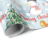 雪だるまかわいいクリスマスパターンのパーソナライズ名 ラッピングペーパー (ロールコーナー)