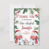 雪だるまかわいいクリスマス1歳の誕生日サンキューカード サンキューカード (正面)
